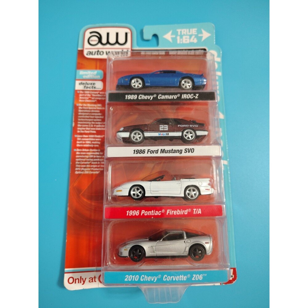 Auto World Target Exclusive 4 Pack Mustang SVO Camaro Firebird & Corvette New